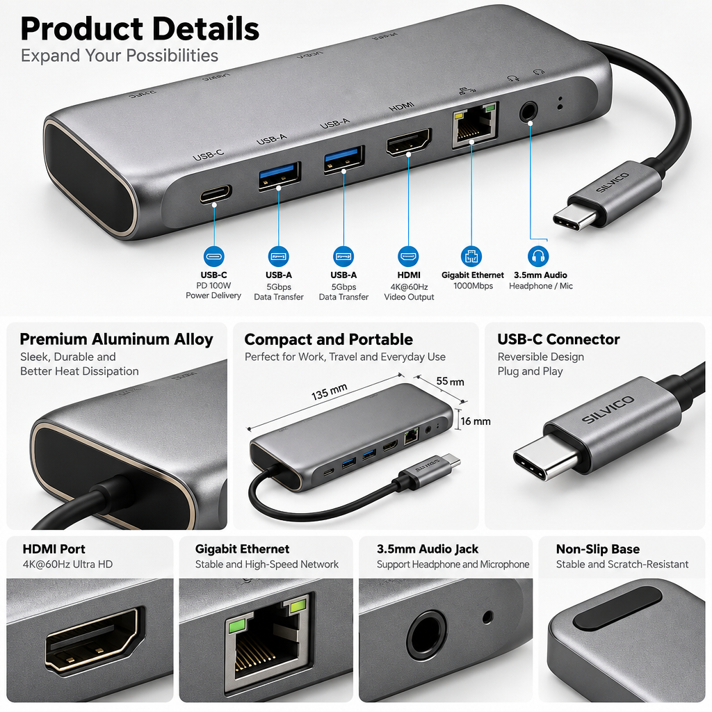 Silkviora™ PortHaven USB-C Docking Station
